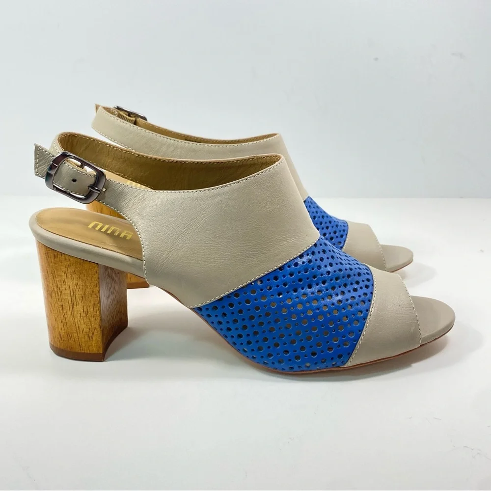 Anthropologie Nina Payne 8.5 9 Slingback Sandal Lina Heels Blue Leather EU 39 - Picture 2 of 11